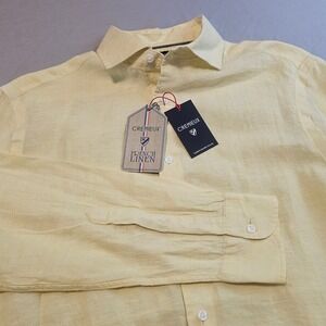 Cremieux French Linen M Medium Pale Banana Yellow Long Sleeve Shirt NWT $79 L937